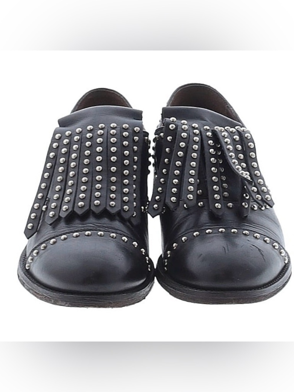 Boemos Black Leather Loafers Studded Tassels Kiltie sz 37 US 6.5-7